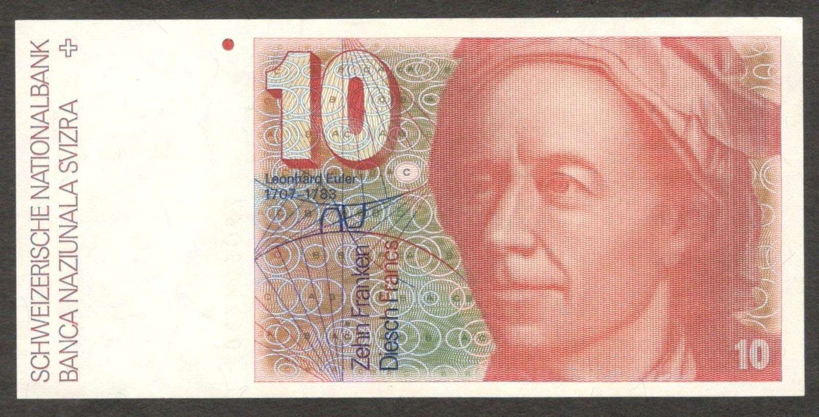 Switzerland Swiss 10 Francs Franken Leonhard Euler P-53a(3) 1979 aUNC