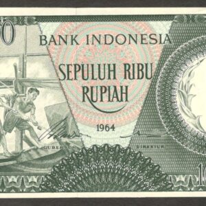 Indonesia 10000 10,000 Rupiah Fisherman Green P-100 1964 aUNC