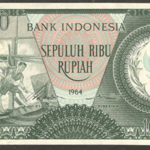 Indonesia 10000 10,000 Rupiah Green Arms Right&Left Replacement P-101b* 1964 UNC
