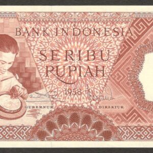 Indonesia 1000 1,000 Rupiah Silversmith Red P-61 1958 UNC-