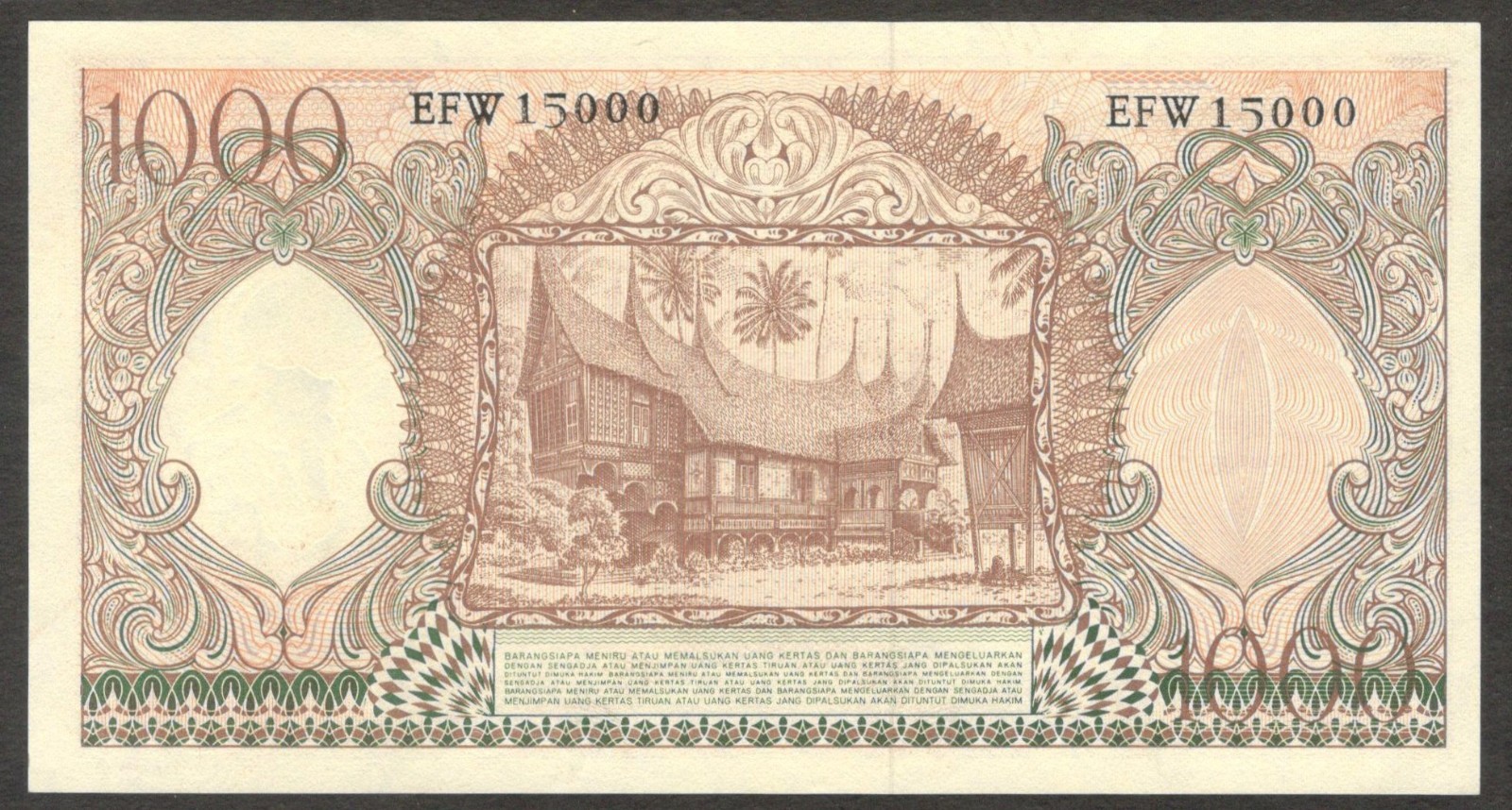 Indonesia 1000 1,000 Rupiah Silversmith Red P-61 1958 UNC- - Image 2