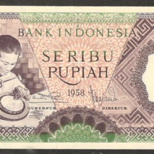 Indonesia 1000 1,000 Rupiah Silversmith Green P-62 1958 UNC