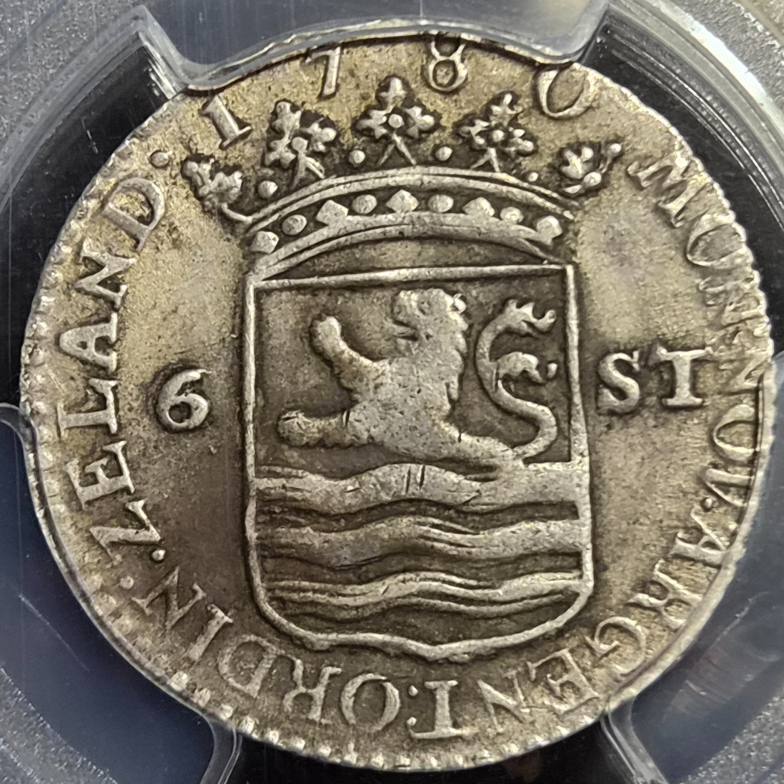 Netherlands 6 Stuiver Scheepjesschelling Zeeland 1780 PCGS VF Details - Image 2