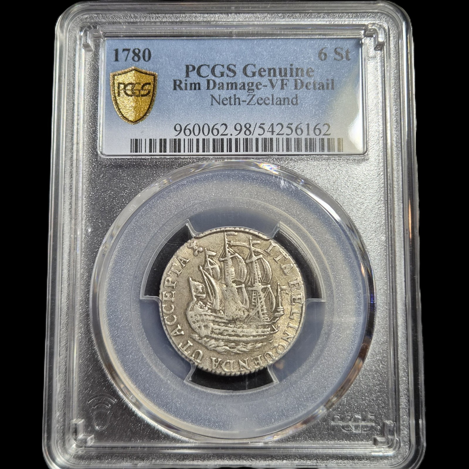 Netherlands 6 Stuiver Scheepjesschelling Zeeland 1780 PCGS VF Details - Image 3