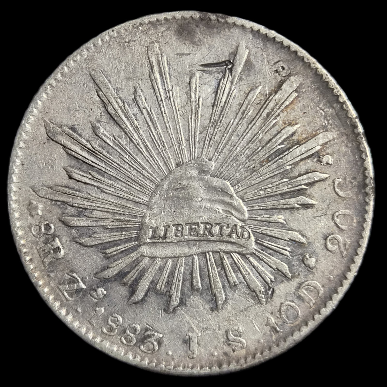 Mexico Second Republic 8 Reales 1883 Zs JS VF Zacatecas Mint
