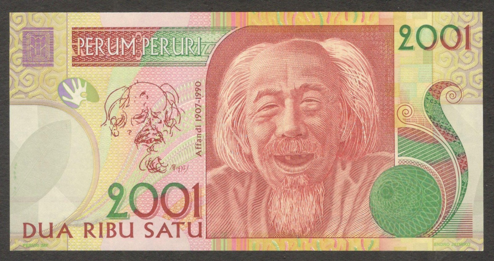 Test Note Indonesia Perum Peruri Affandi Fighting Cock 2001 UNC