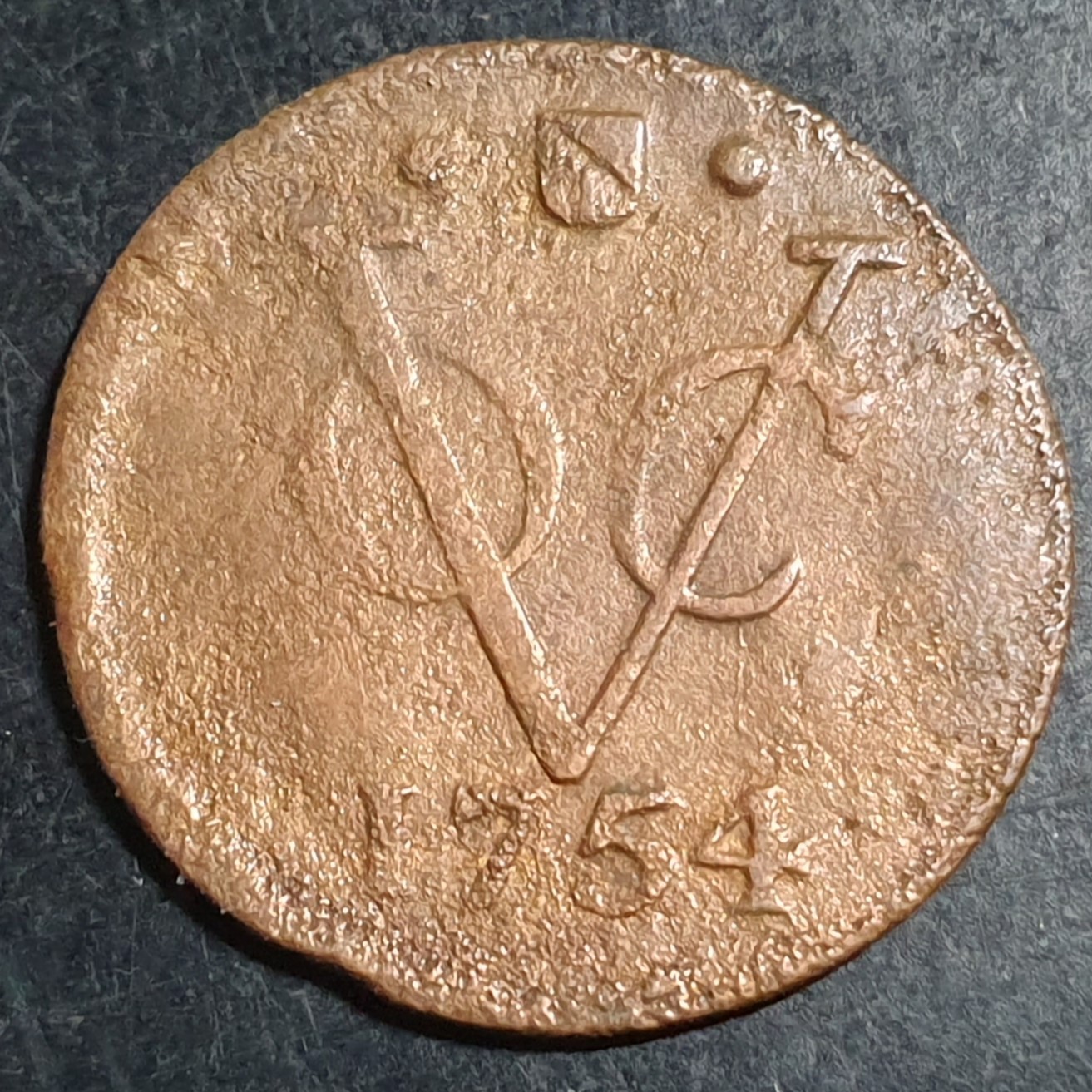 Netherlands East Indies VOC Utrecht Indonesia 1/2 Half Duit 1754 VG