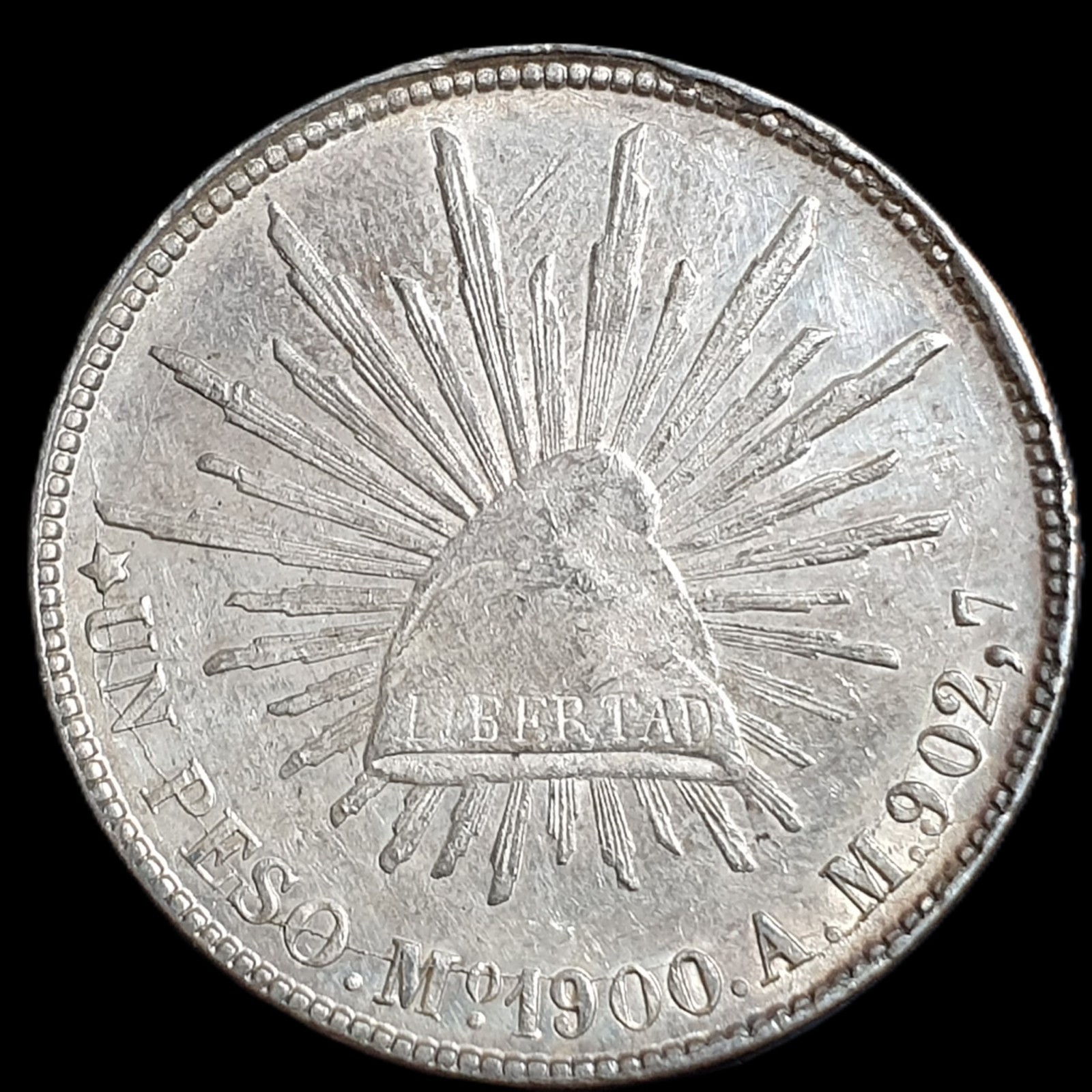 Mexico Second Republic 1 Un Peso 1900 Mo AM Mexico City Mint AU Sharp Detail