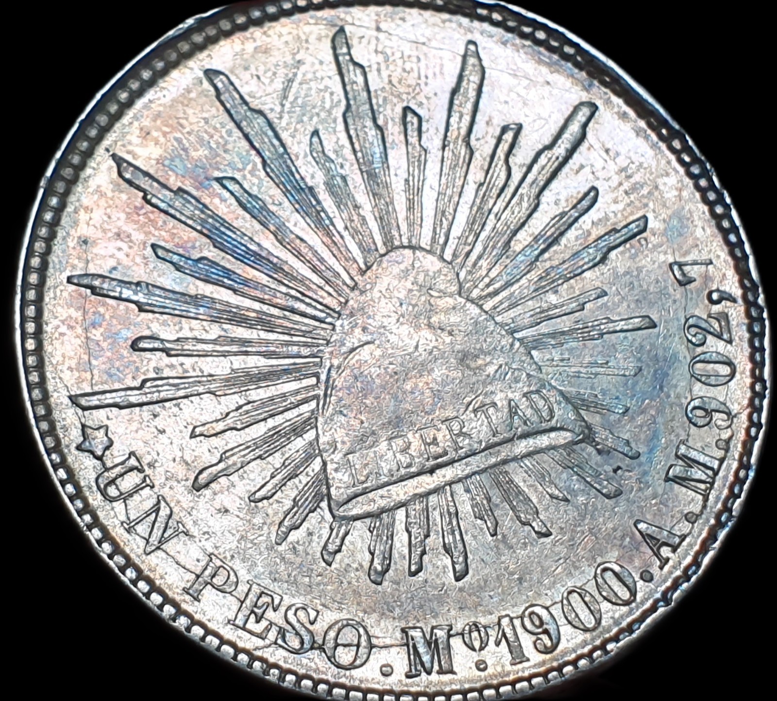 Mexico Second Republic 1 Un Peso 1900 Mo AM Mexico City Mint AU Sharp Detail - Image 3