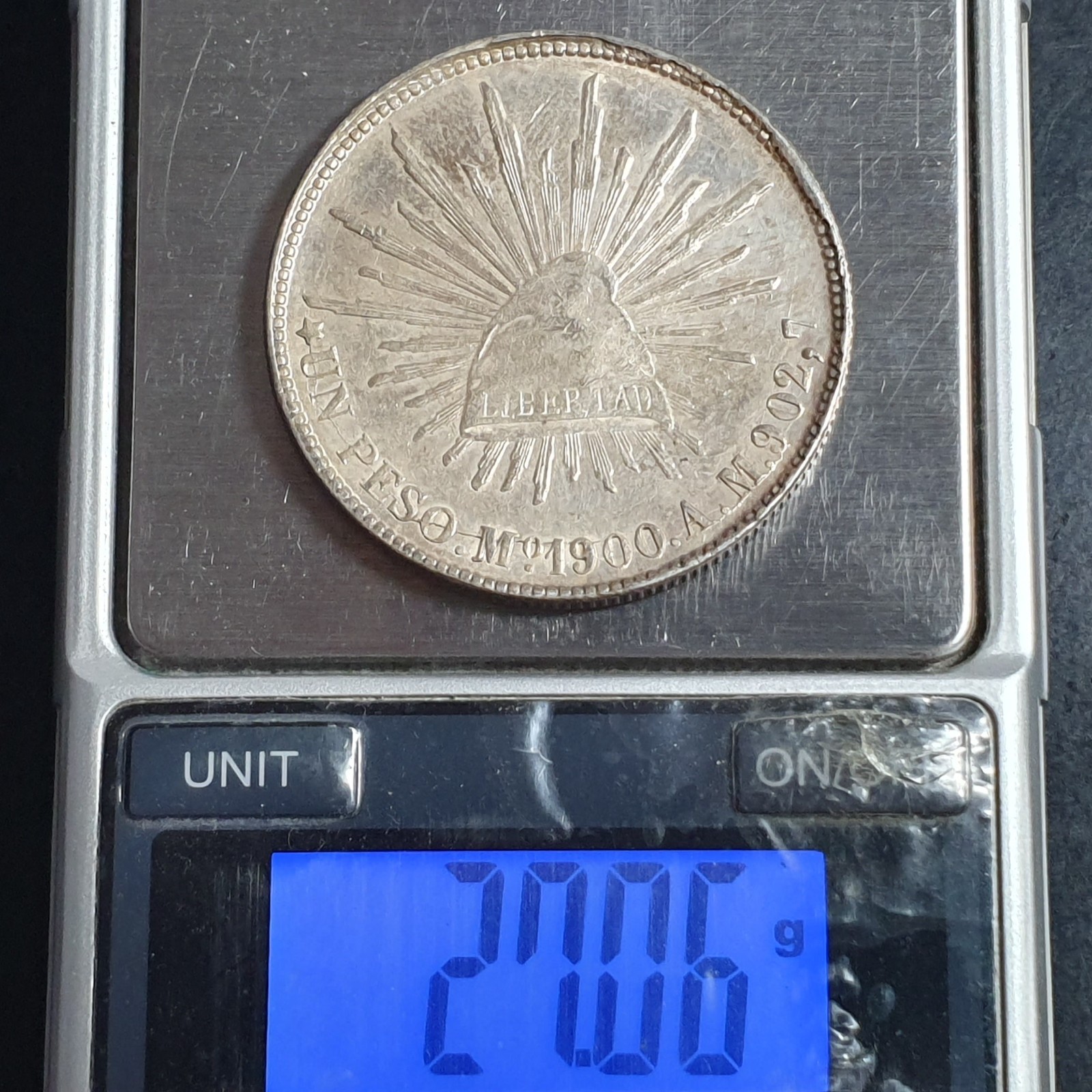 Mexico Second Republic 1 Un Peso 1900 Mo AM Mexico City Mint AU Sharp Detail - Image 6