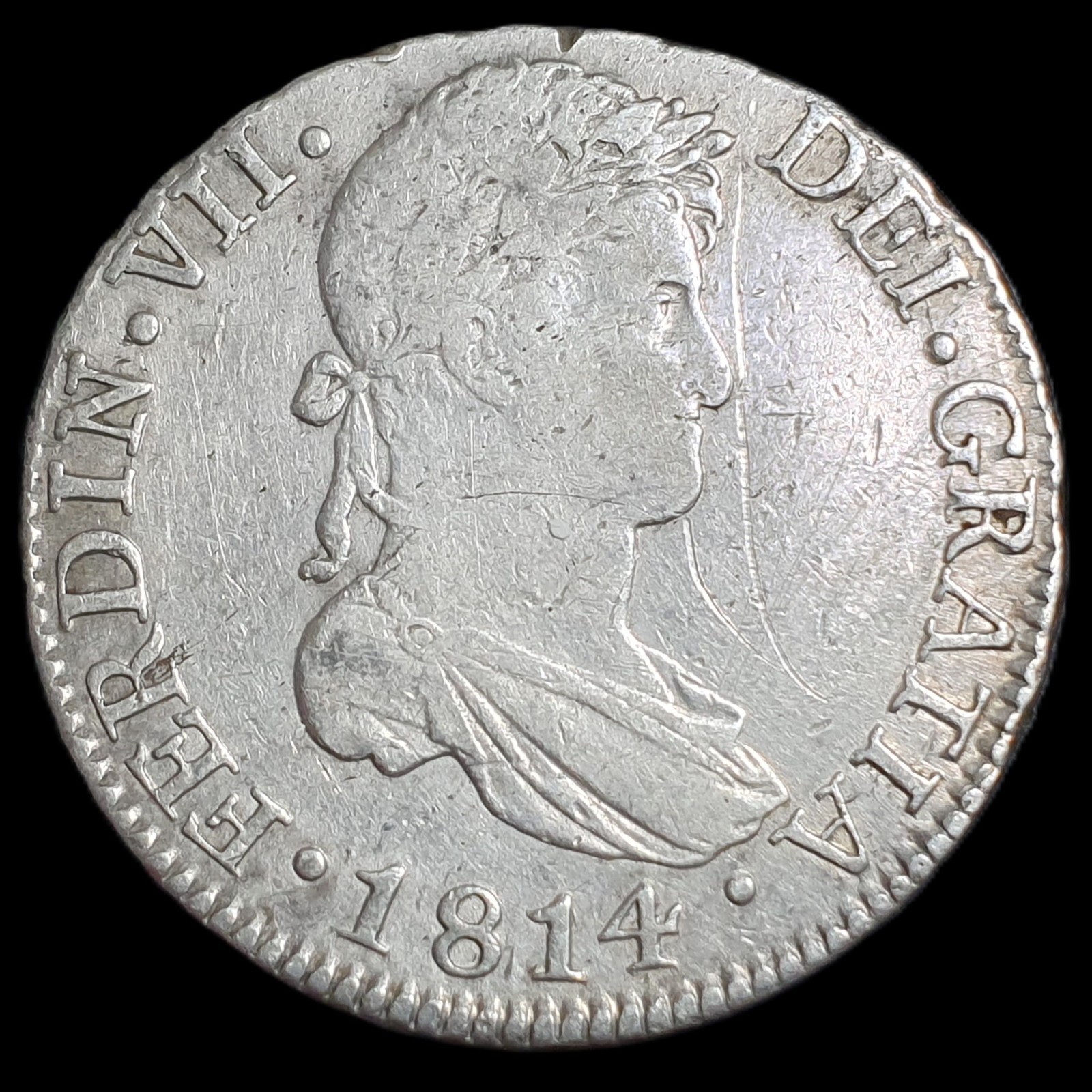 Spain Hispaniarum 8 Reales 1814 C CJ Cadiz Mint Sharp Detail