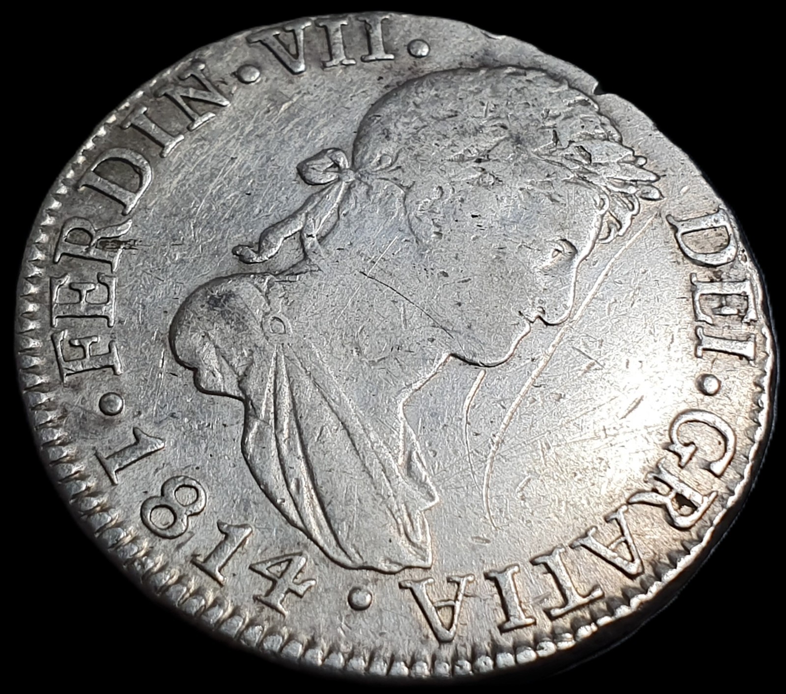 Spain Hispaniarum 8 Reales 1814 C CJ Cadiz Mint Sharp Detail - Image 3