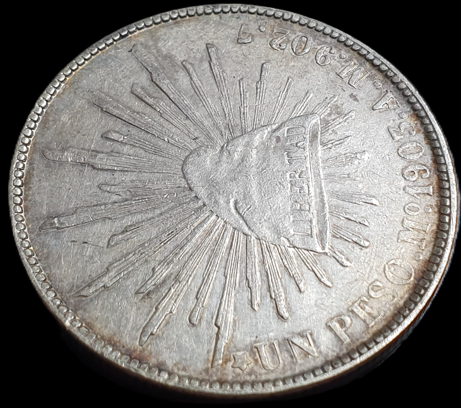 Mexico Second Republic 1 Un Peso 1903 Mo AM Mexico City Mint AU Sharp Detail - Image 3