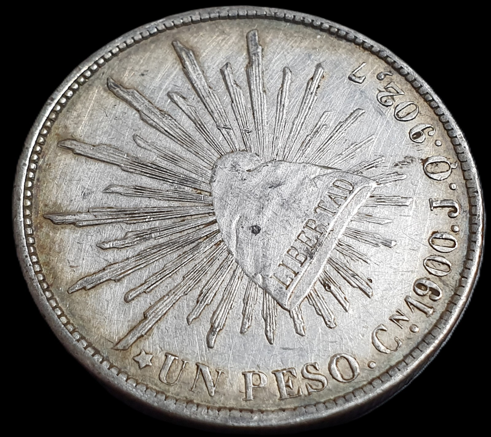 Mexico Second Republic 1 Un Peso 1900 Cn JQ Culiacan Mint AU Sharp Detail - Image 3