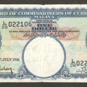 Malaya and British Borneo Malaysia 1 Dollar King George VI P-11 1941 Fine