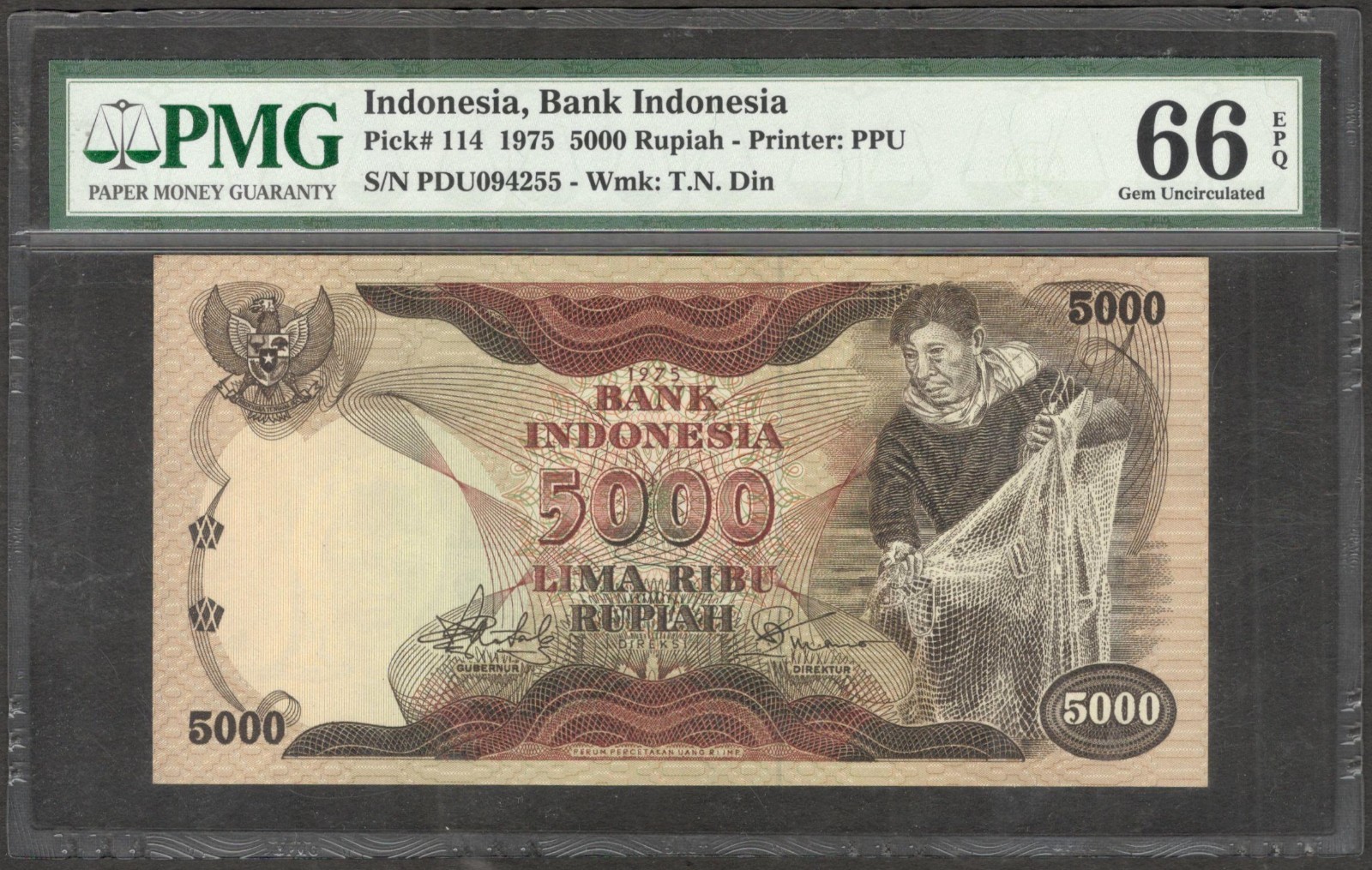 Indonesia 5000 5,000 Rupiah Fisherman P-114 1975 PMG 66 EPQ GEM UNC