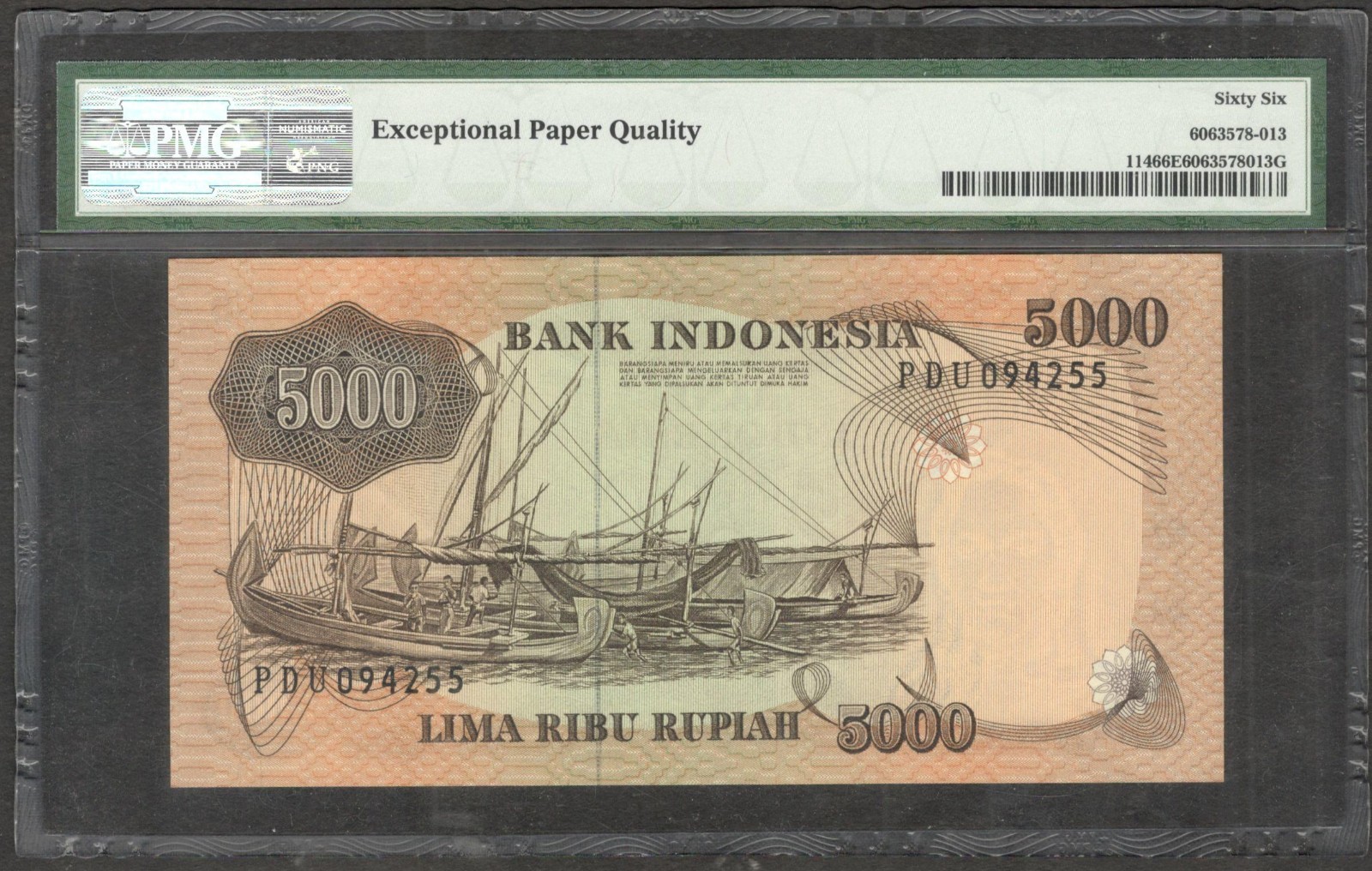 Indonesia 5000 5,000 Rupiah Fisherman P-114 1975 PMG 66 EPQ GEM UNC - Image 2