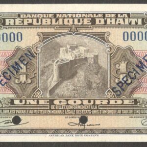 Haiti 1 Gourde Specimen P-178s 1919 UNC Holes