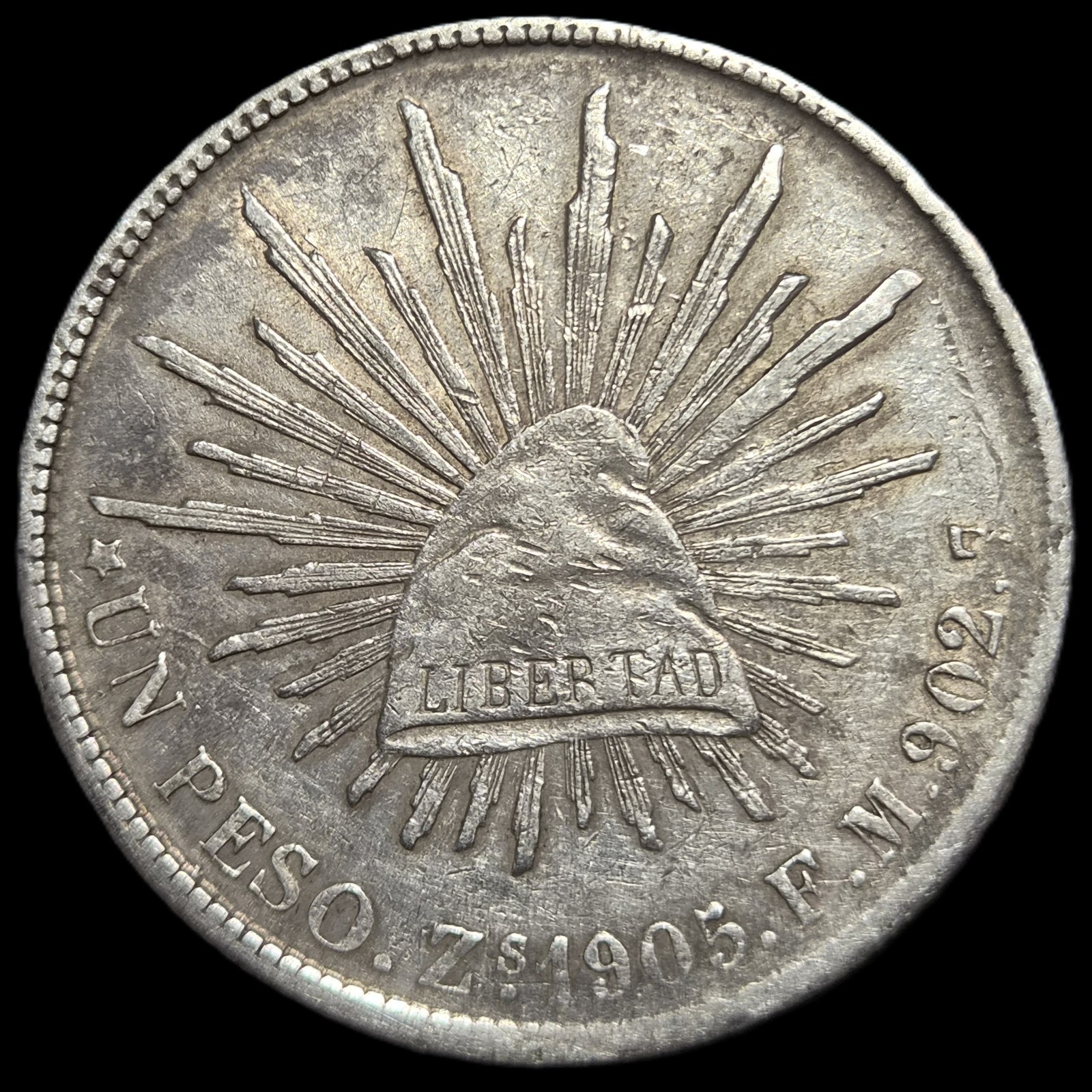 Mexico Second Republic 1 Un Peso 1905 Zs FM Zacatecas Mint Scarce Date