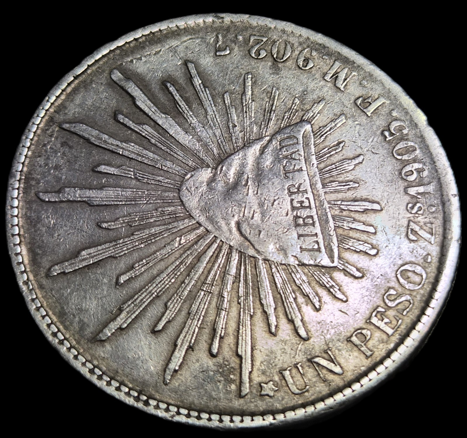 Mexico Second Republic 1 Un Peso 1905 Zs FM Zacatecas Mint Scarce Date - Image 3