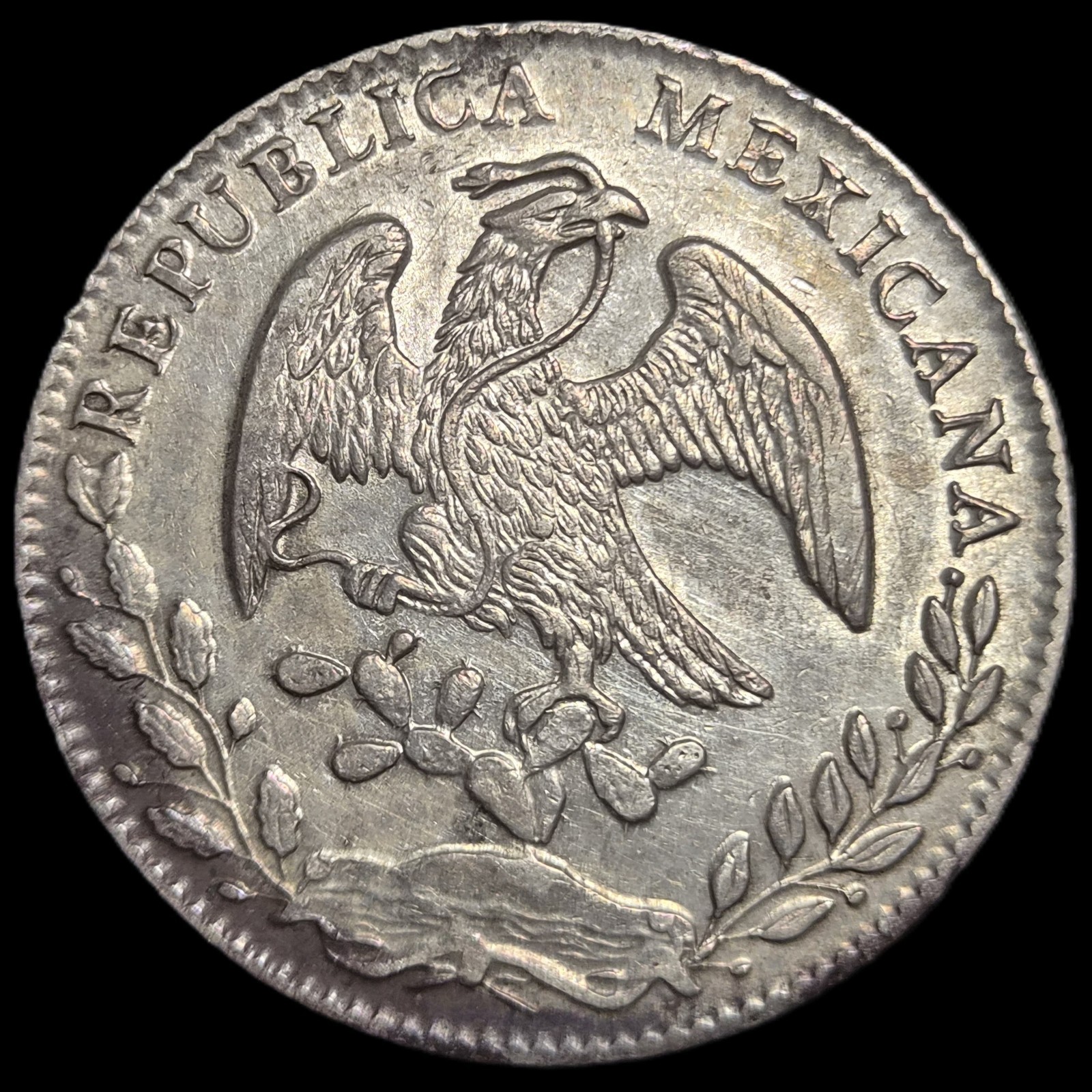 Mexico Second Republic 8 Reales 1879 Go SM Guanajuato Mint aUNC Cleaned - Image 2