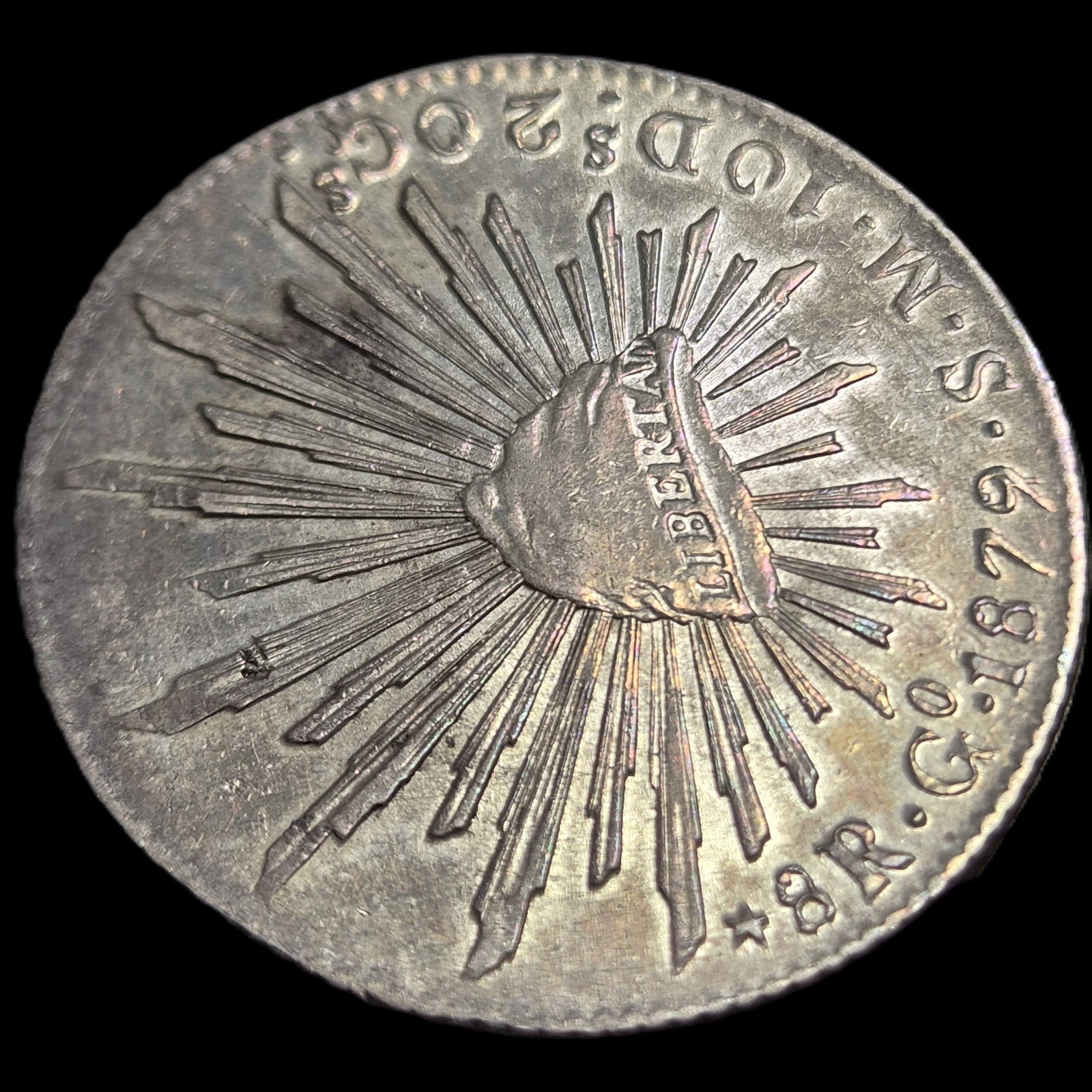Mexico Second Republic 8 Reales 1879 Go SM Guanajuato Mint aUNC Cleaned - Image 3