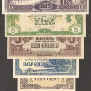Ned. Indies Indonesia Full Set 7 Pcs 1 5 10 Cent 0.5 1 5 10 Gulden 1942 VF - UNC