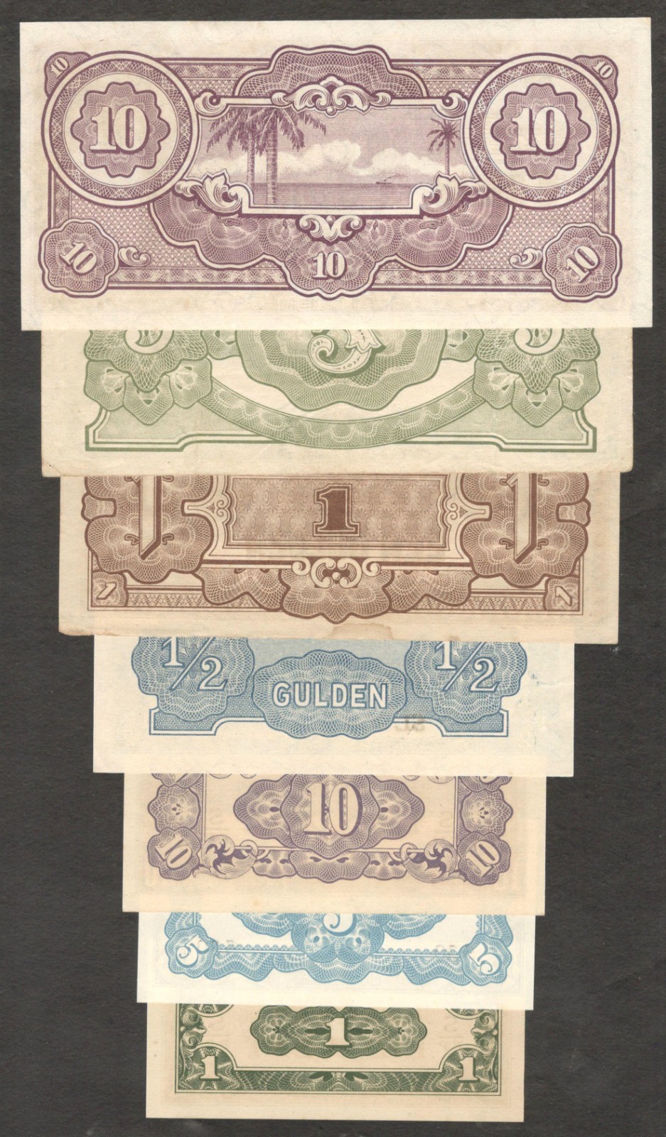 Ned. Indies Indonesia Full Set 7 Pcs 1 5 10 Cent 0.5 1 5 10 Gulden 1942 VF - UNC - Image 2