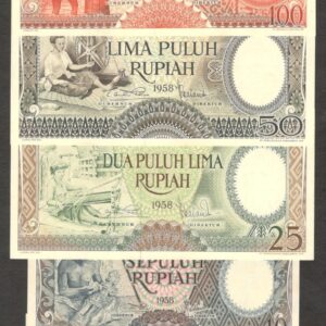 Indonesia Set 5 Pcs 5 10 25 50 100 Rupiah Worker P-55 to P-59 1958 UNC NO STAIN