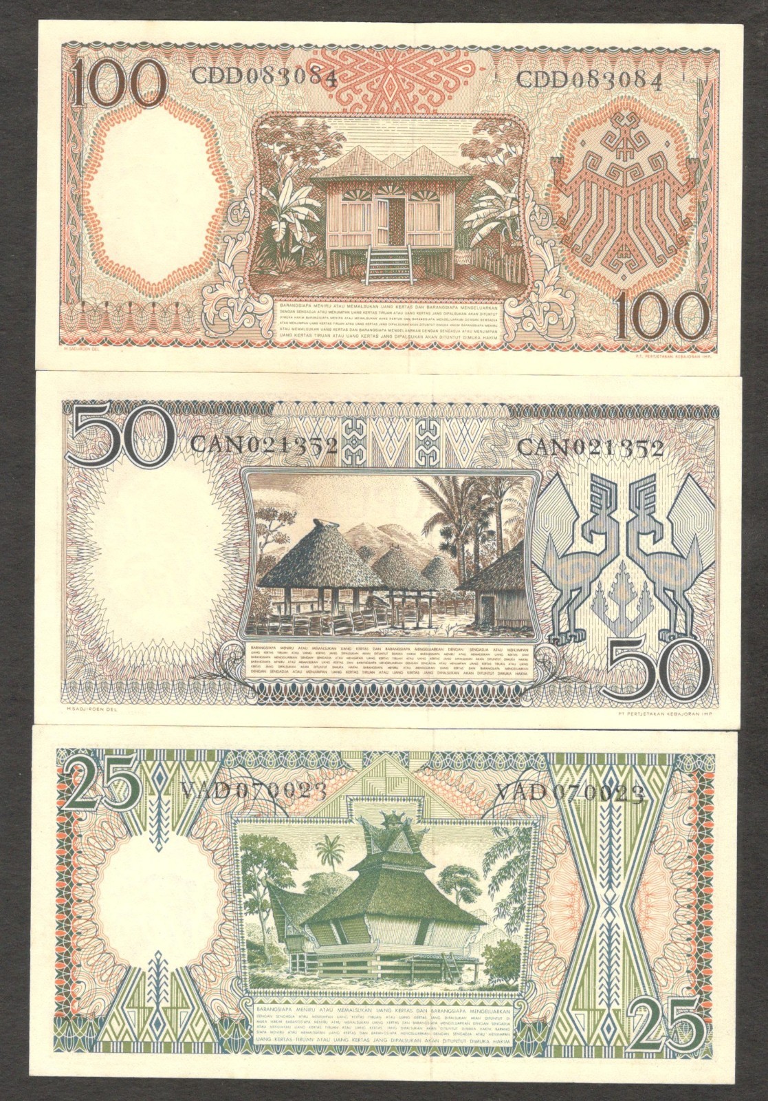 Indonesia Set 5 Pcs 5 10 25 50 100 Rupiah Worker P-55 to P-59 1958 UNC NO STAIN - Image 4