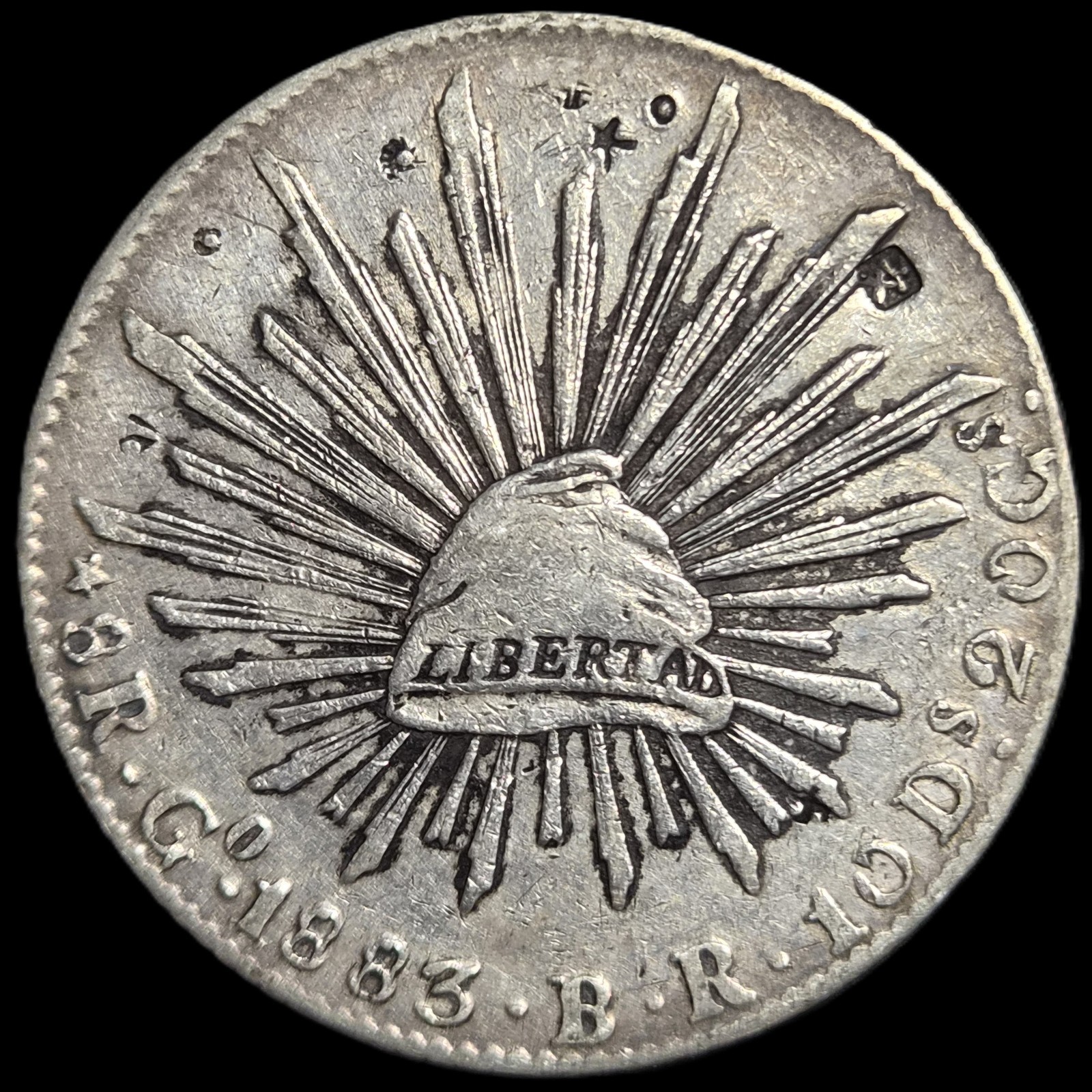 Mexico Second Republic 8 Reales 1883 Go BR Guanajuato Mint Chinese Chopmark