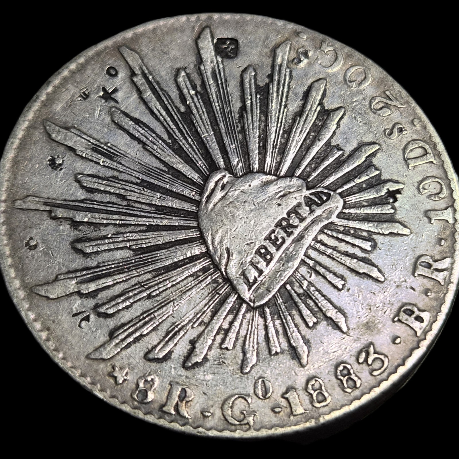 Mexico Second Republic 8 Reales 1883 Go BR Guanajuato Mint Chinese Chopmark - Image 3