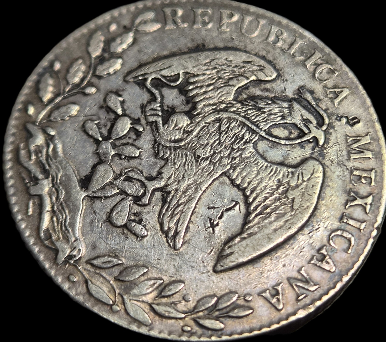 Mexico Second Republic 8 Reales 1883 Go BR Guanajuato Mint Chinese Chopmark - Image 4