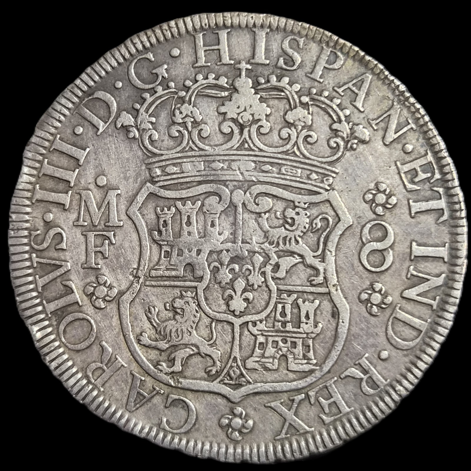 Mexico Spanish Colonial 8 Reales Two Pillar Carolus III 1770 Mo MF Mexico Mint - Image 2