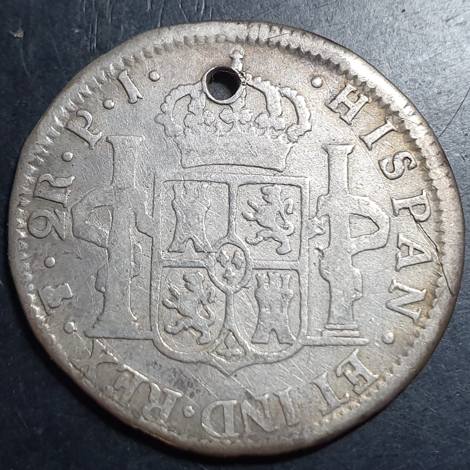 Bolivia Spanish Colonial 2 Reales Ferdin Ferdinand VII 1824 PTS PJ Potosi Mint - Image 2