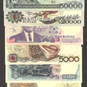 Indonesia Set 7 Pcs 100 500 1000 5000 10000 20000 50000 Rupiah 1992 1995 UNC