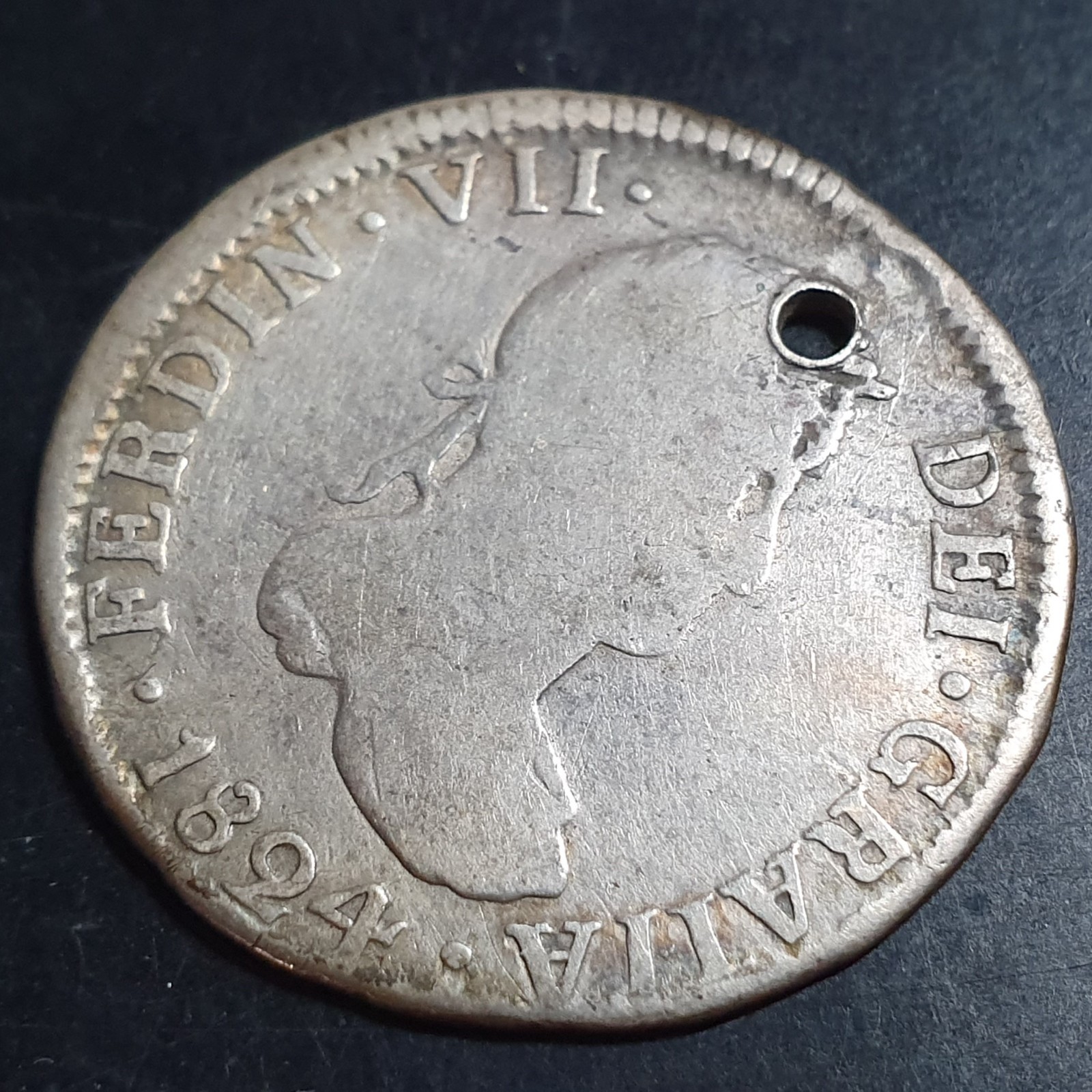 Bolivia Spanish Colonial 2 Reales Ferdin Ferdinand VII 1824 PTS PJ Potosi Mint - Image 3