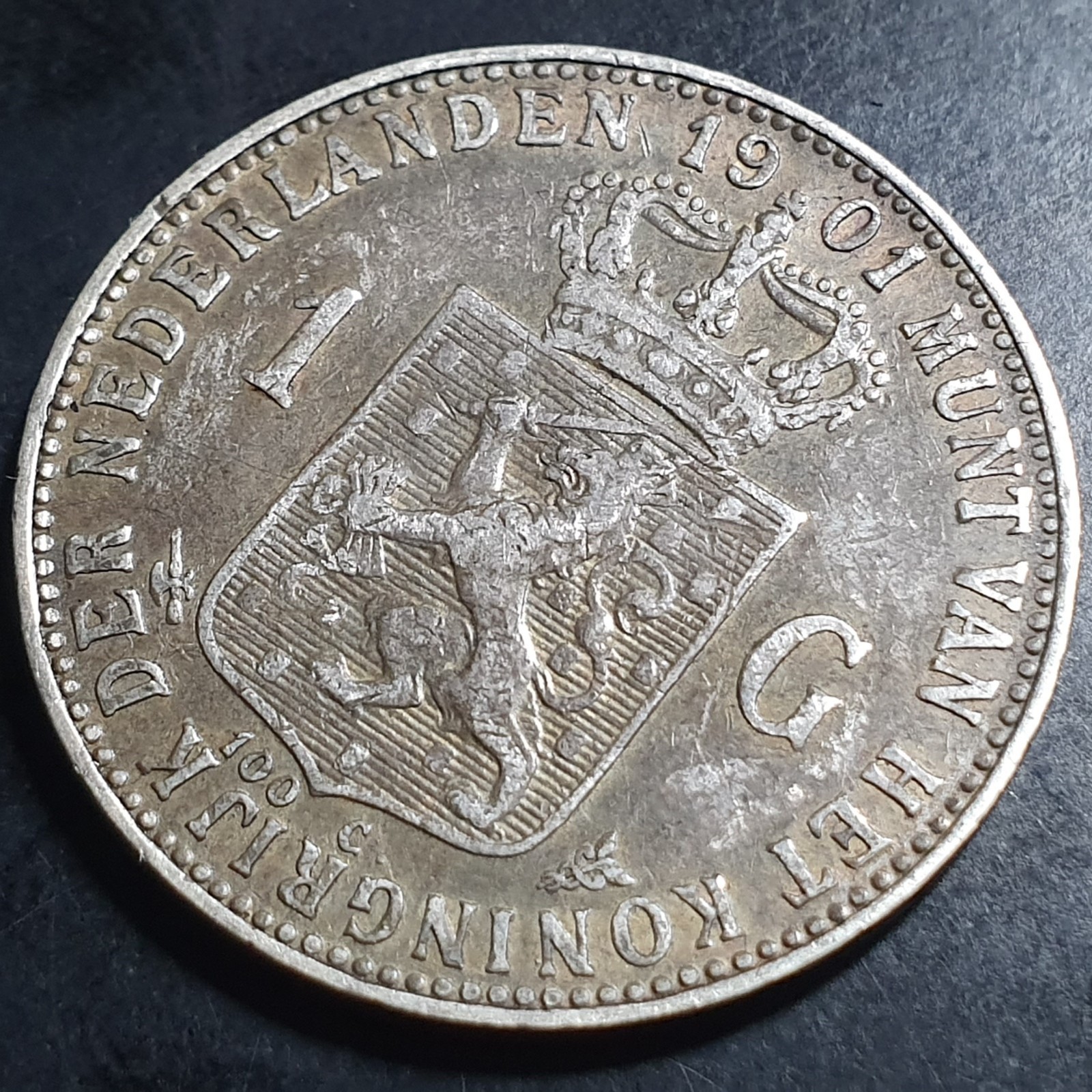 Netherlands 1 Gulden Wilhelmina Crown 1901 XF Original - Image 4