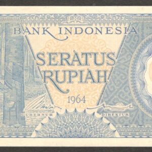 Indonesia 100 Rupiah Rubber Worker Blue P-98 1964 UNC