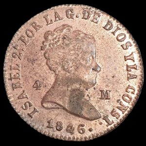 Spain 4 Maravedis Isabel II 1846 JA aUNC Sharp Detail Original Luster