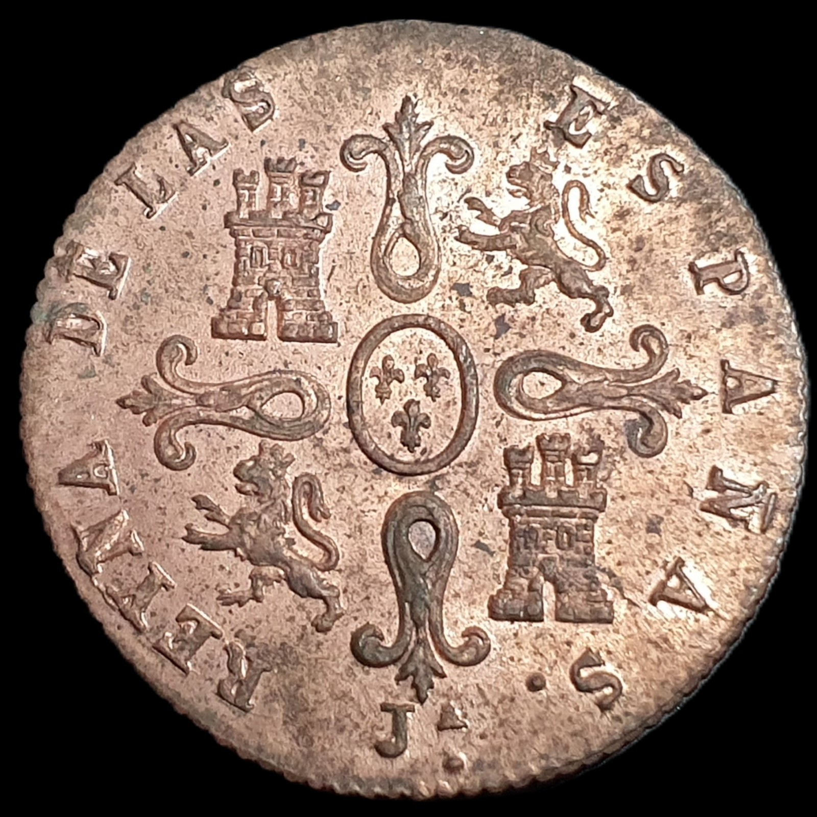 Spain 4 Maravedis Isabel II 1846 JA aUNC Sharp Detail Original Luster - Image 2