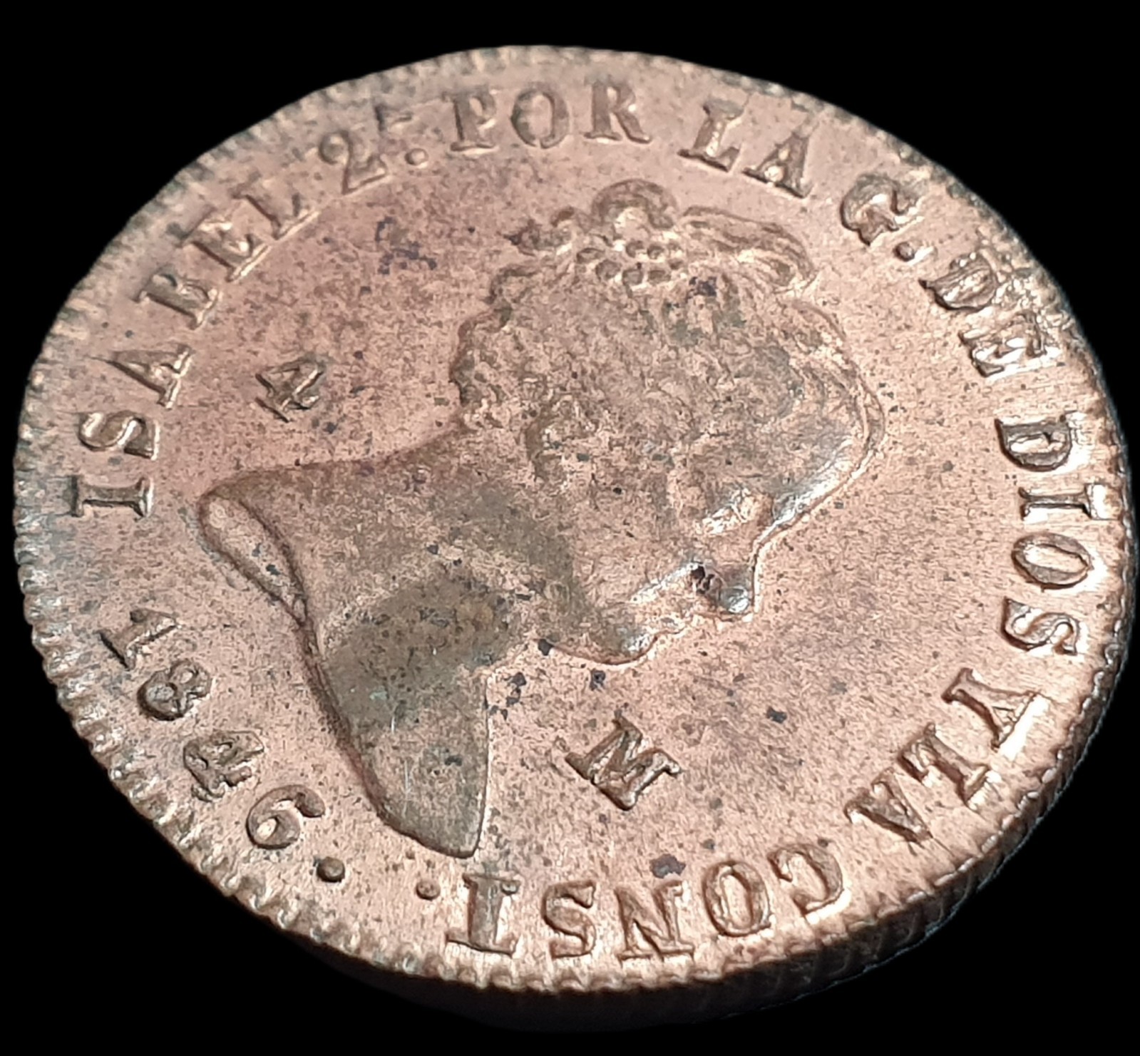 Spain 4 Maravedis Isabel II 1846 JA aUNC Sharp Detail Original Luster - Image 3