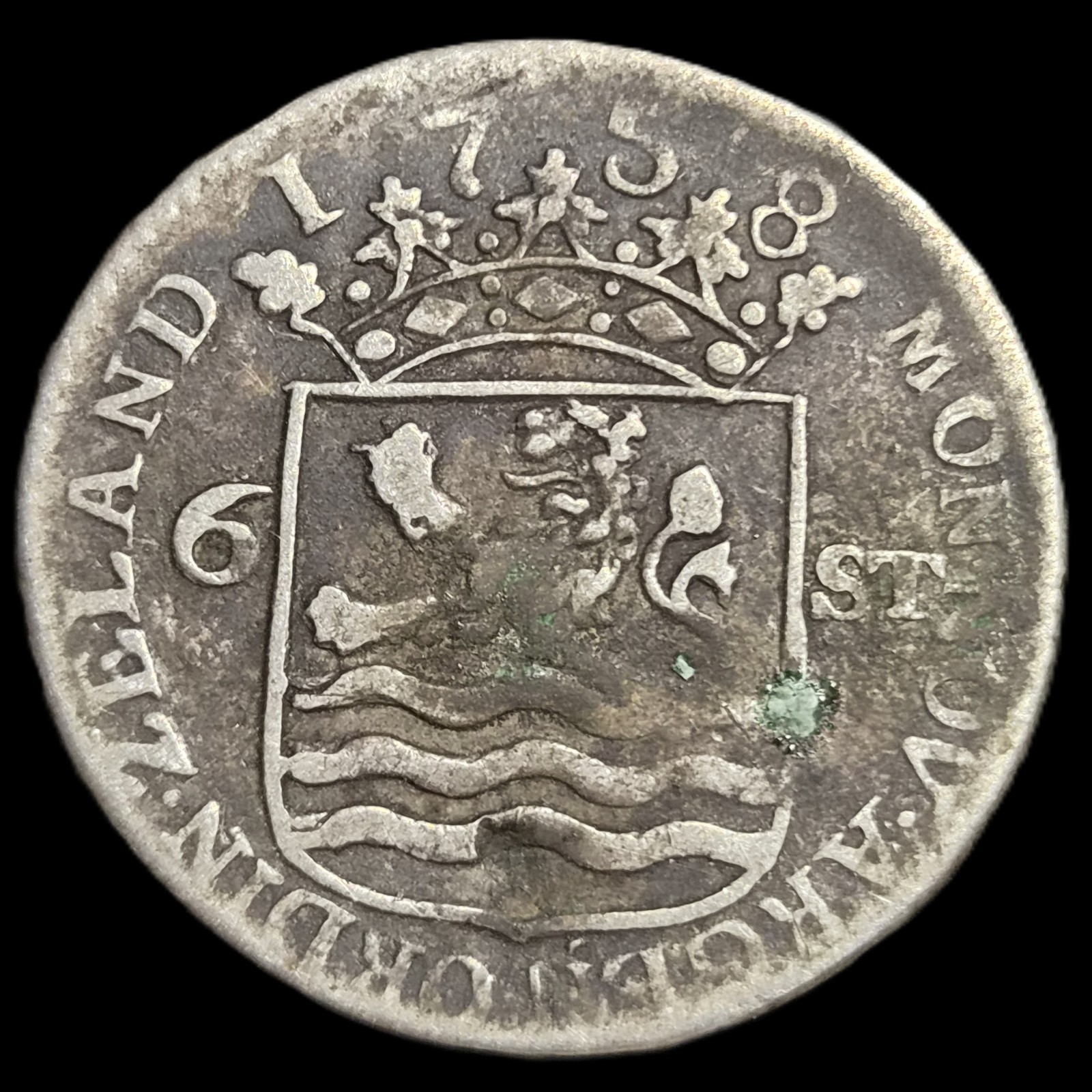 Netherlands 6 Stuiver Scheepjesschelling Zeeland 1758 Silver VF - Image 2