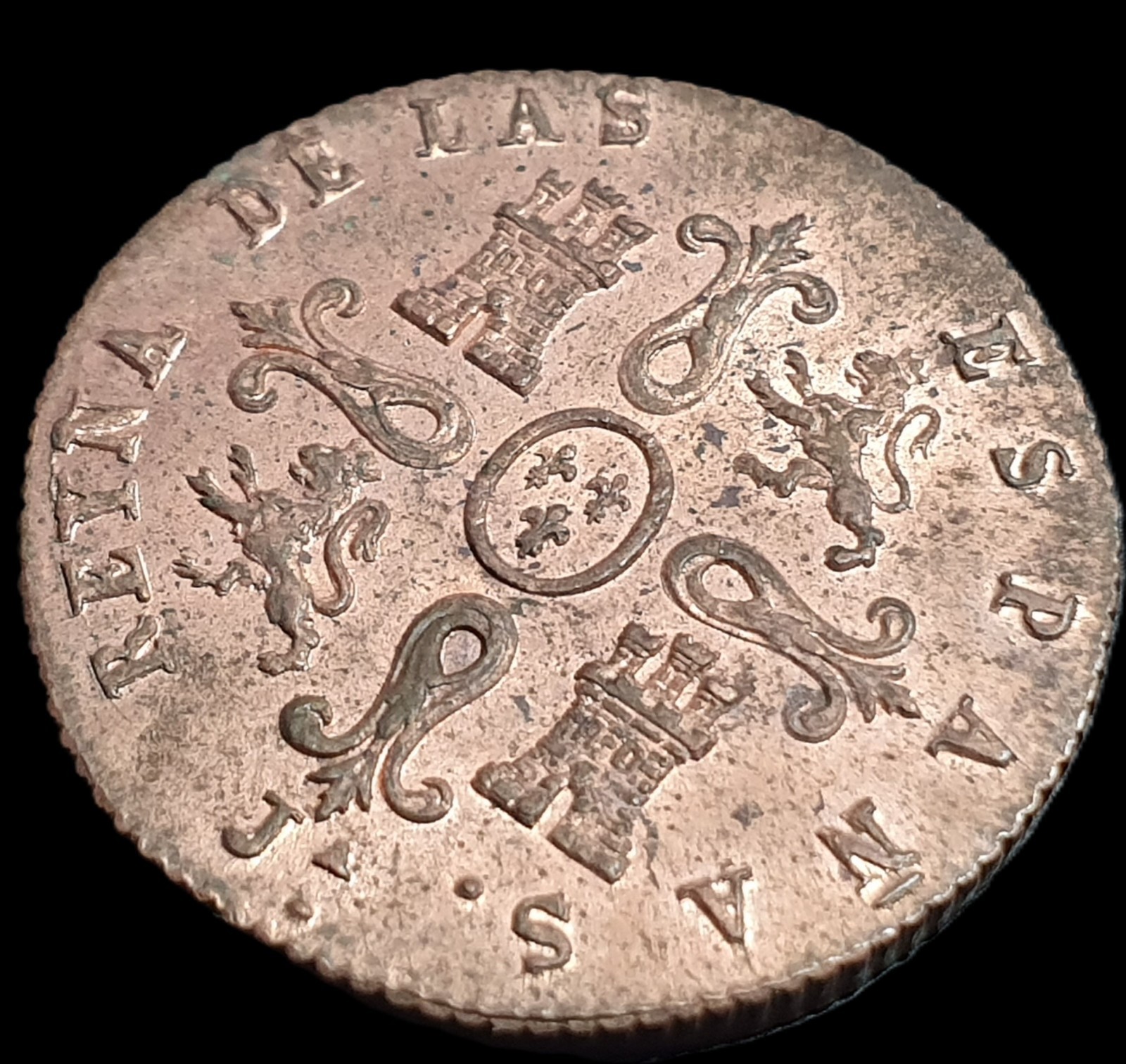 Spain 4 Maravedis Isabel II 1846 JA aUNC Sharp Detail Original Luster - Image 4