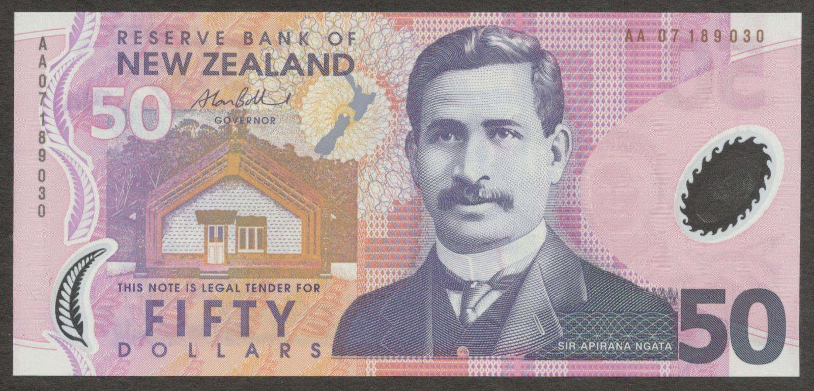 New Zealand 50 Dollars Apirana Ngata 1st Prefix AA P-188b 2007 Polymer UNC