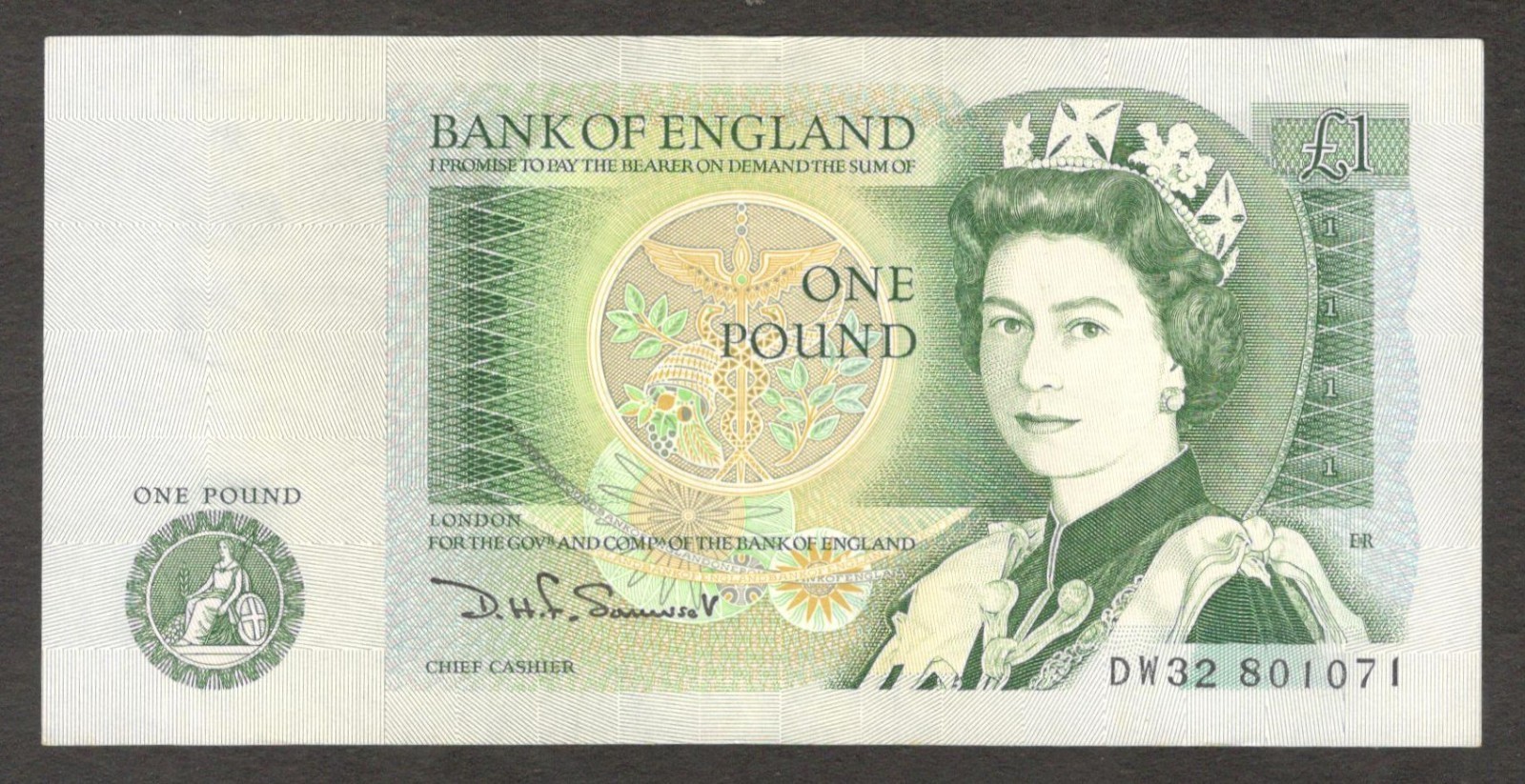 England Bank of 1 Pound QE II D. H. F. Somerset P-377b 1981-84 Circulated
