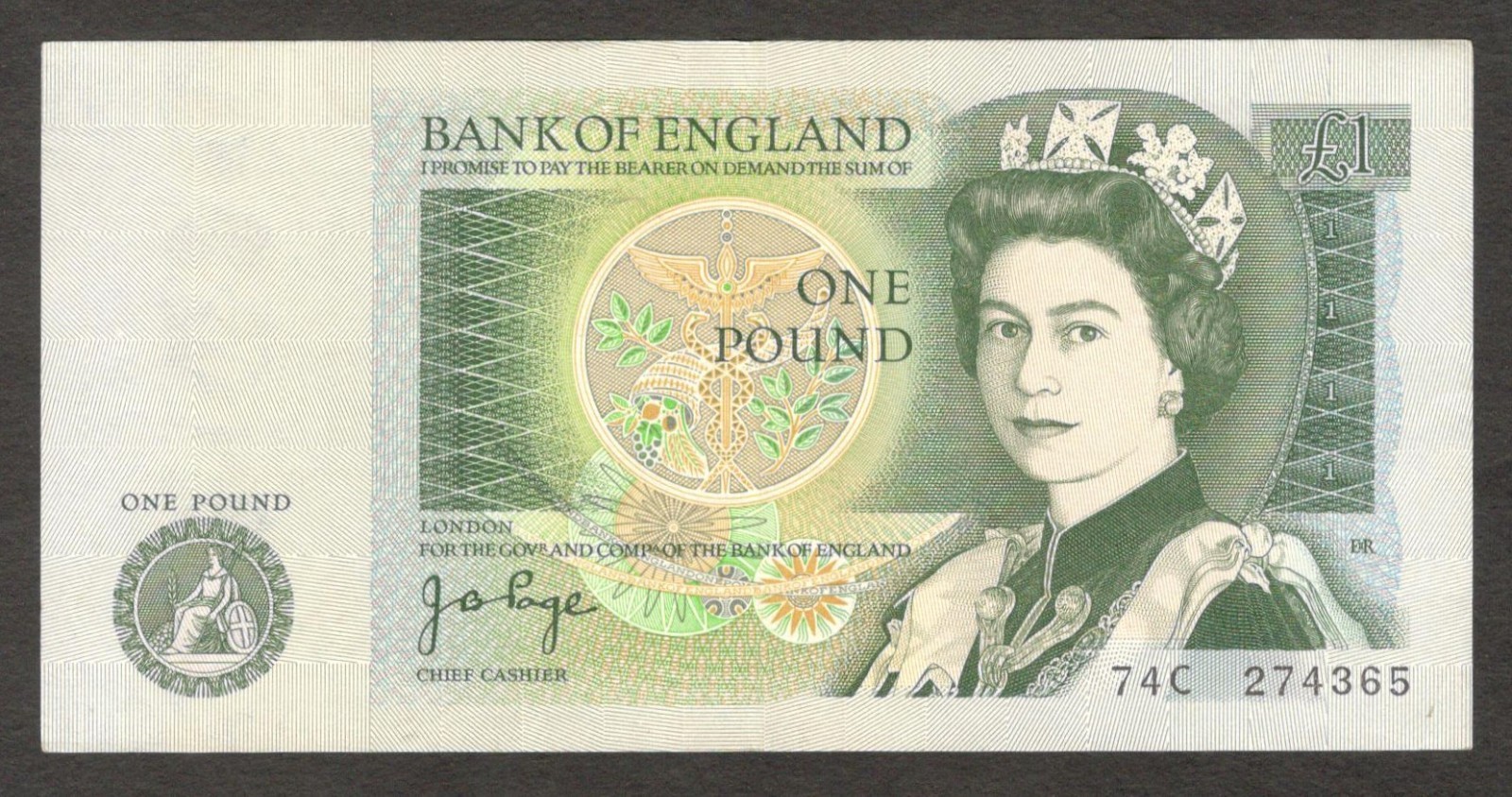 England Bank of 1 Pound QE II J. B. Page P-377a 1978-1980 Circulated