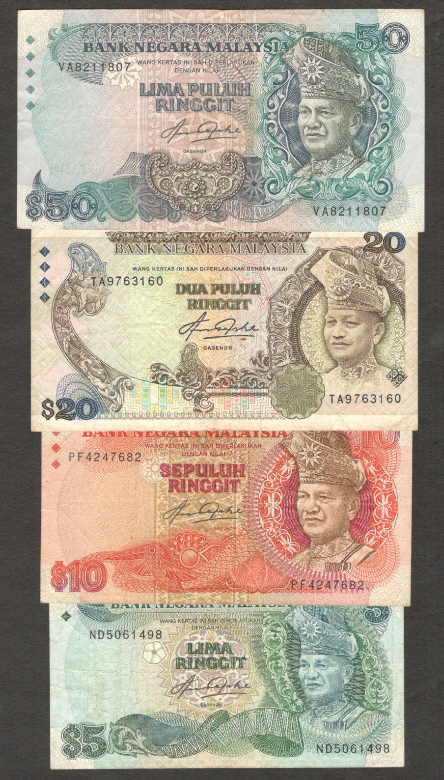 Malaysia Set 4 Pcs 5 10 20 50 Ringgit Aziz Taha P-20 21 22 23 1983 1984 VF
