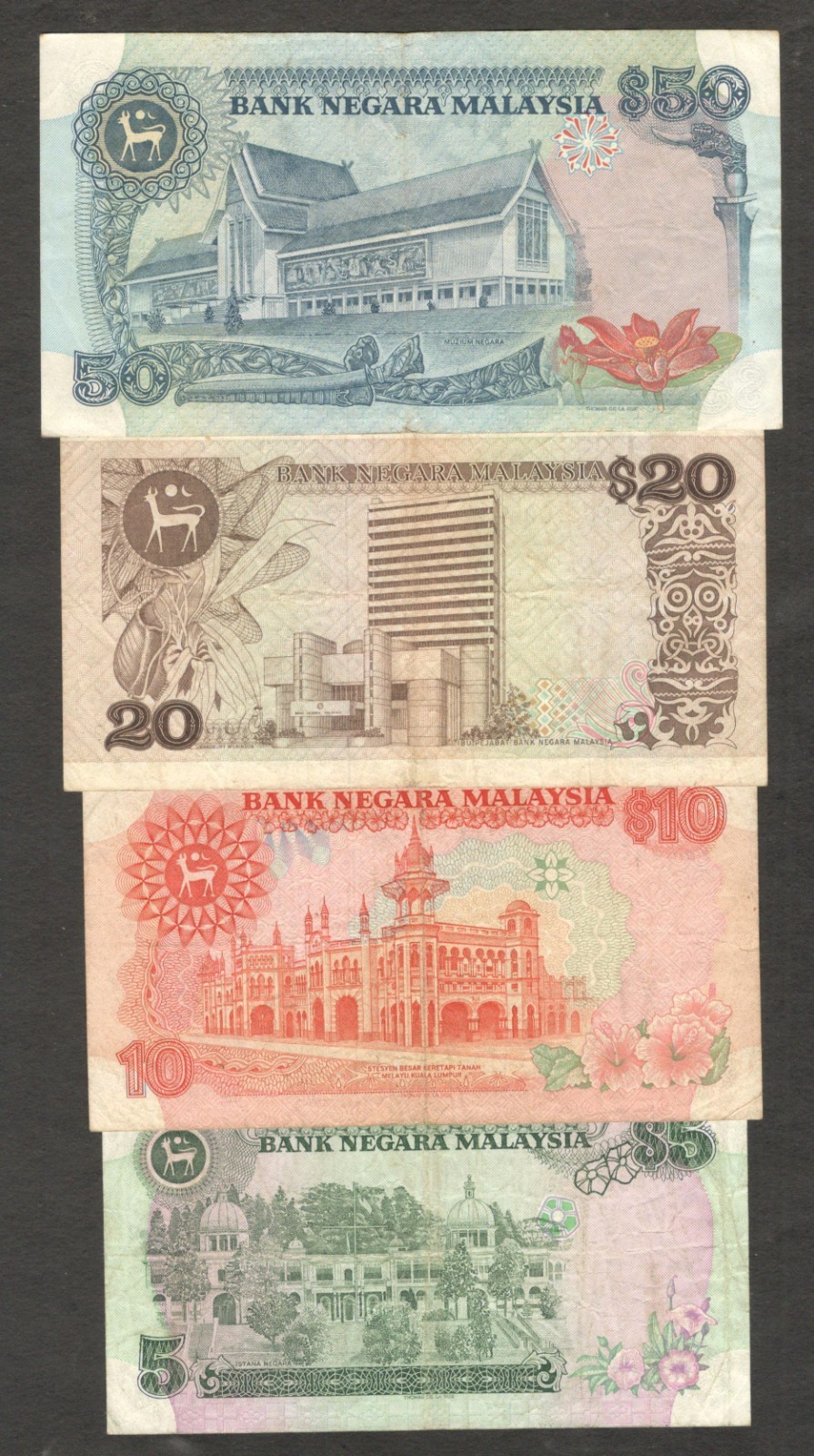Malaysia Set 4 Pcs 5 10 20 50 Ringgit Aziz Taha P-20 21 22 23 1983 1984 VF - Image 2