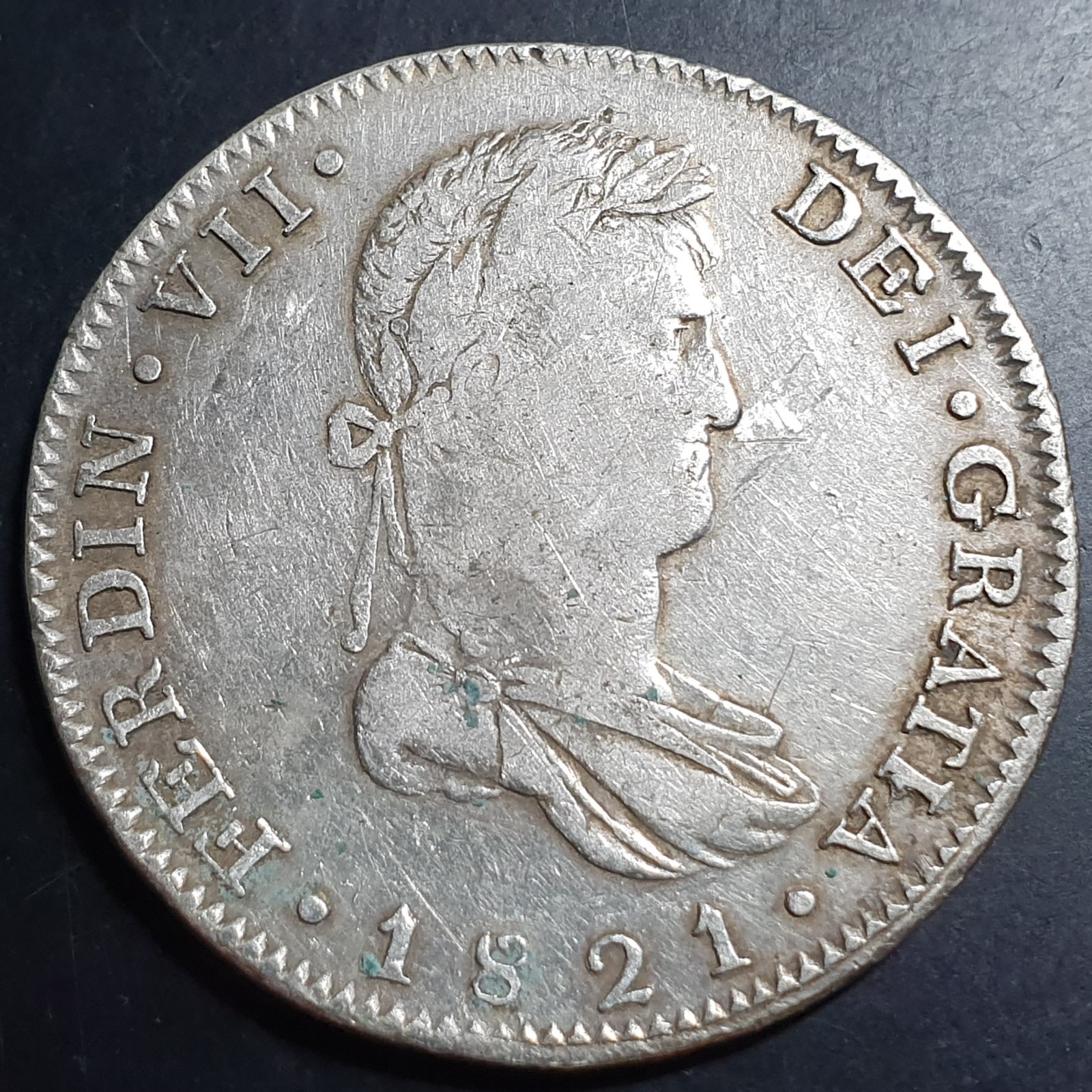 Mexico War of Independence 8 Reales Ferdinand VII 1821 Ga FS Guadalajara Mint - Image 2